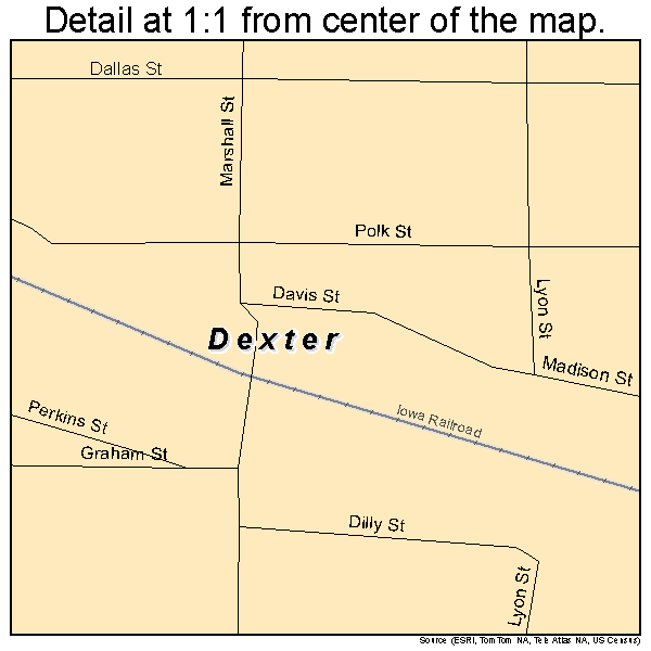Dexter, Iowa road map detail