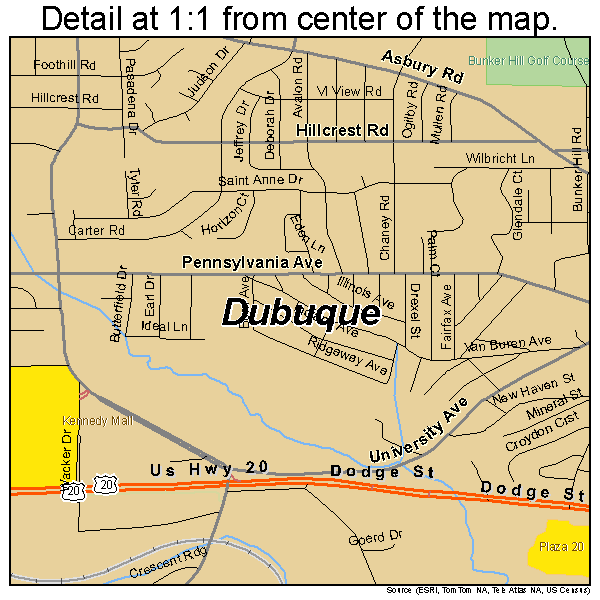 Dubuque, Iowa road map detail