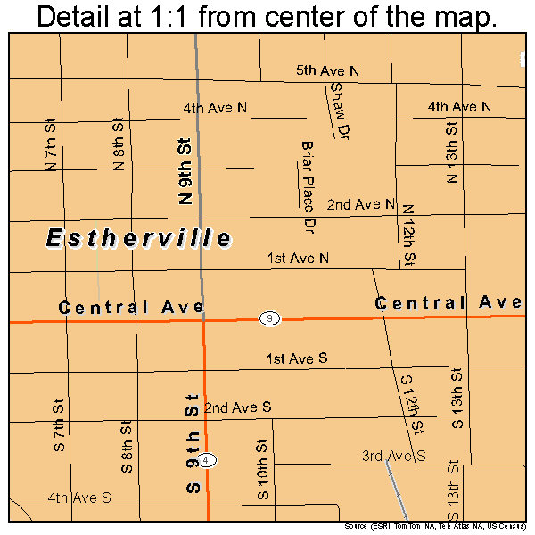 Estherville, Iowa road map detail