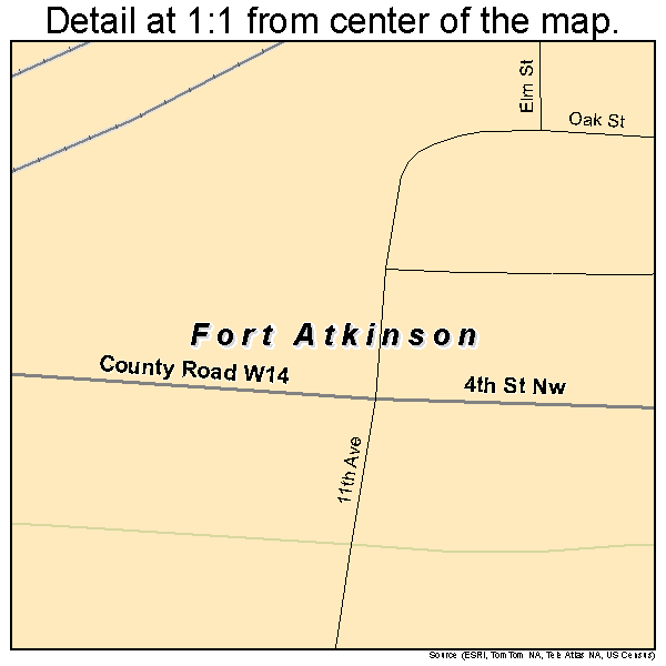 Fort Atkinson, Iowa road map detail