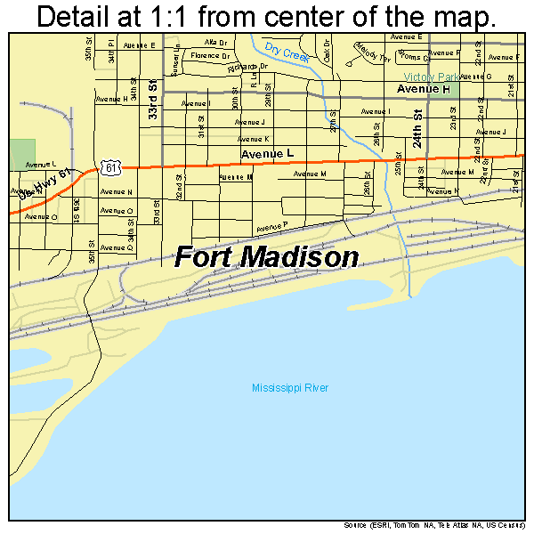 Fort Madison, Iowa road map detail