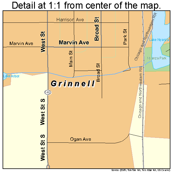 Grinnell, Iowa road map detail