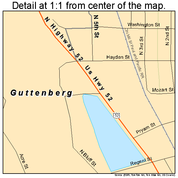 Guttenberg, Iowa road map detail