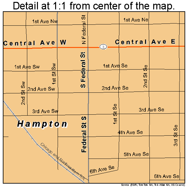 Hampton, Iowa road map detail