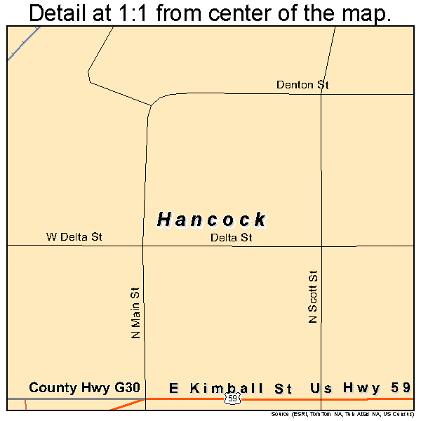 Hancock, Iowa road map detail