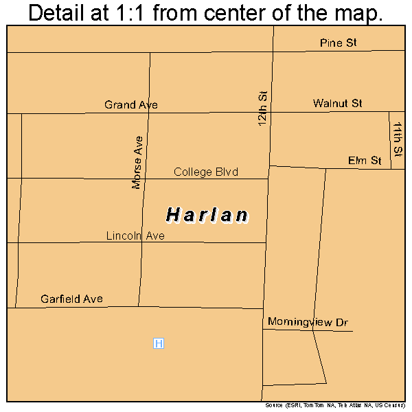 Harlan, Iowa road map detail