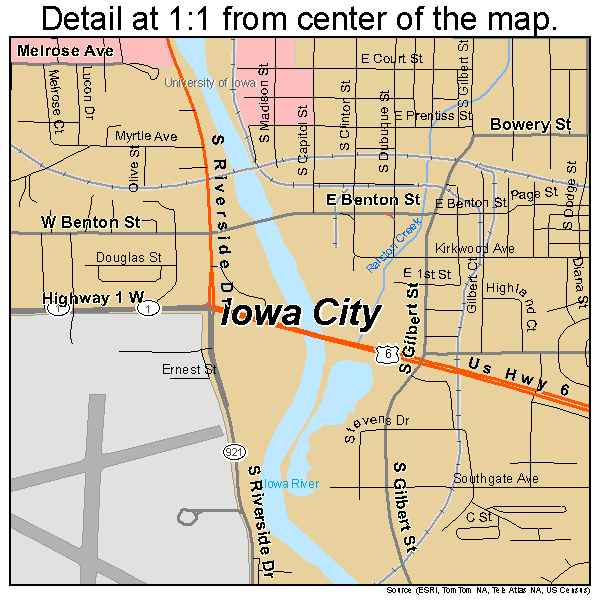 Iowa City, Iowa road map detail