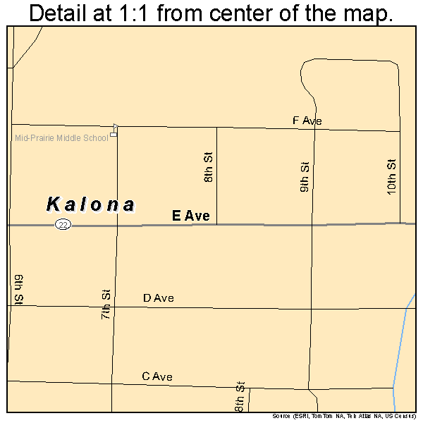 Kalona, Iowa road map detail