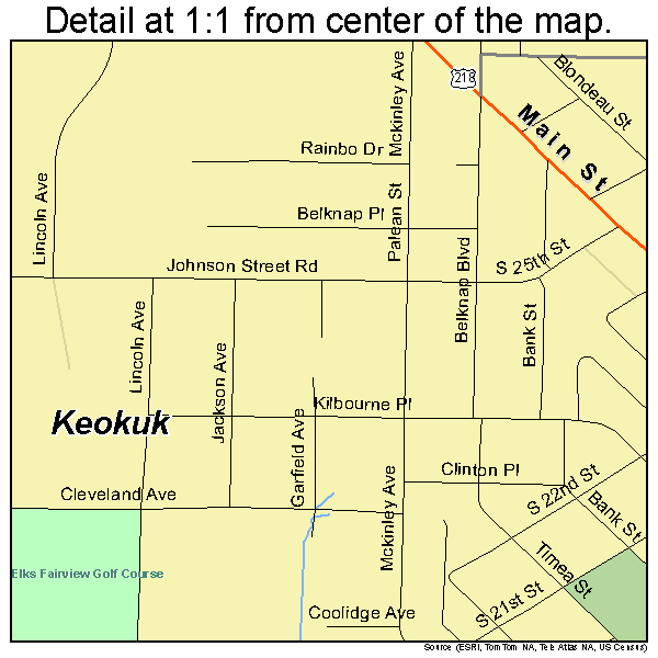 Keokuk, Iowa road map detail