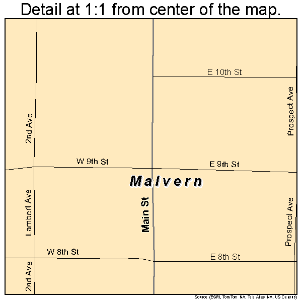 Malvern, Iowa road map detail