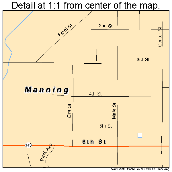 Manning, Iowa road map detail