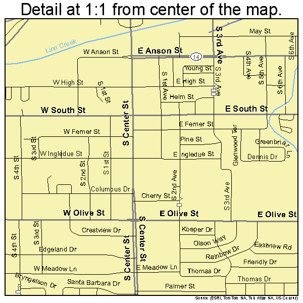 Marshalltown, Iowa road map detail