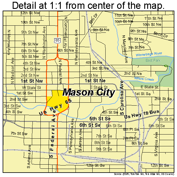 Mason City, Iowa road map detail