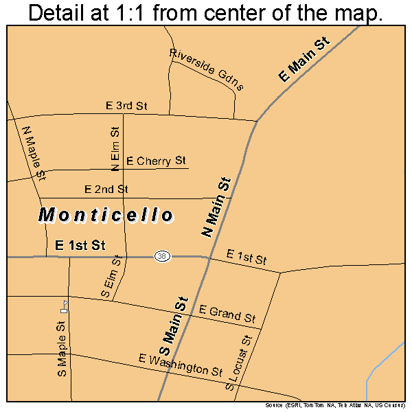 Monticello, Iowa road map detail