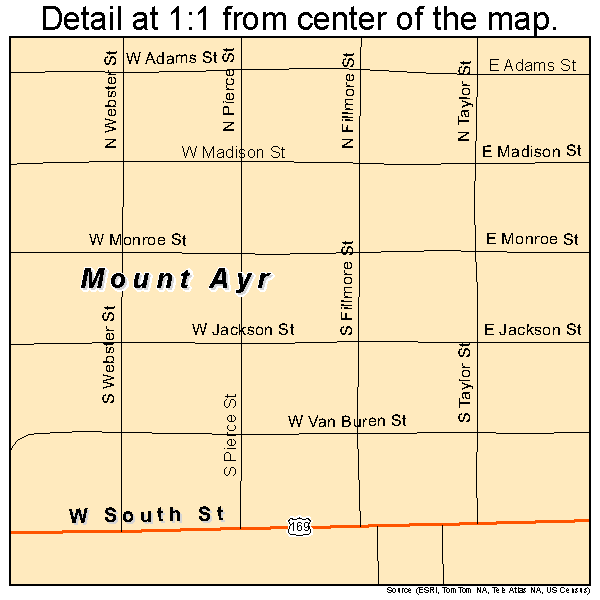 Mount Ayr, Iowa road map detail