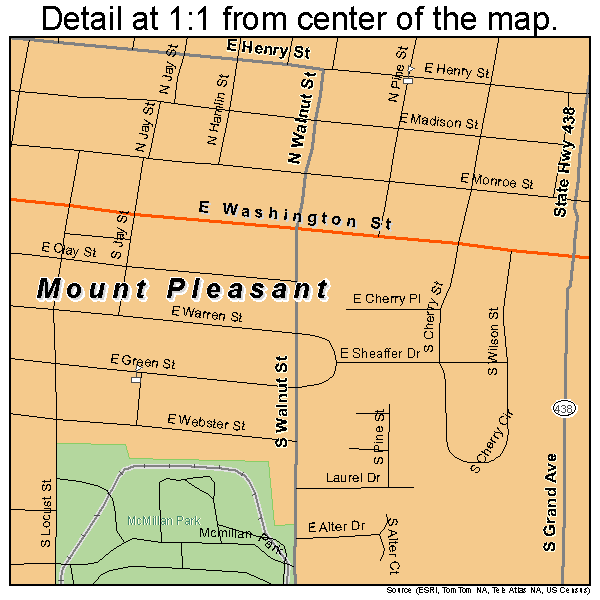 Mount Pleasant, Iowa road map detail