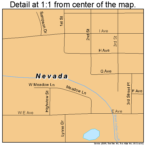 Nevada, Iowa road map detail