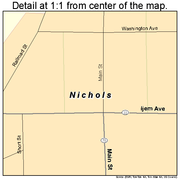 Nichols, Iowa road map detail