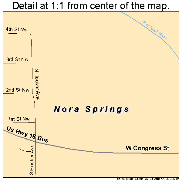 Nora Springs, Iowa road map detail