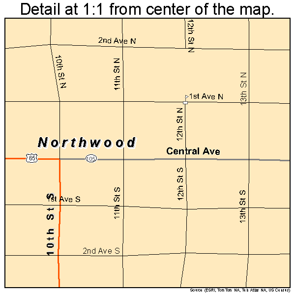 Northwood, Iowa road map detail