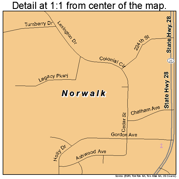 Norwalk, Iowa road map detail