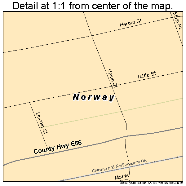 Norway, Iowa road map detail