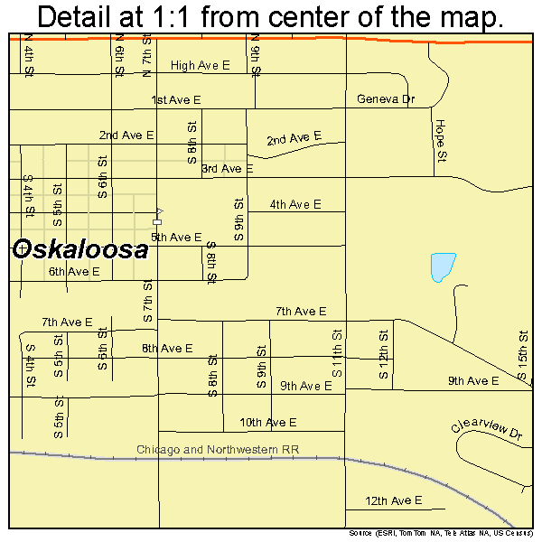 Oskaloosa, Iowa road map detail