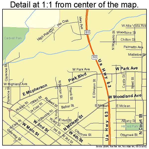 Ottumwa, Iowa road map detail