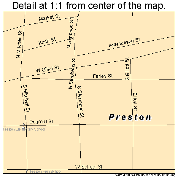 Preston, Iowa road map detail