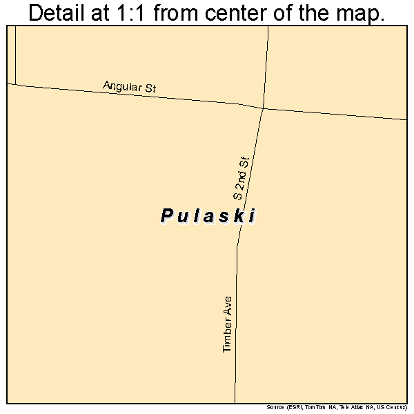 Pulaski, Iowa road map detail