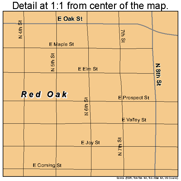 Red Oak, Iowa road map detail