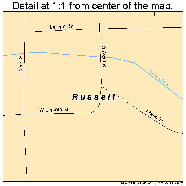 Russell, Iowa road map detail