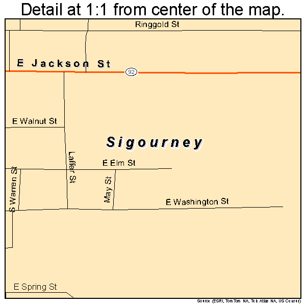 Sigourney, Iowa road map detail