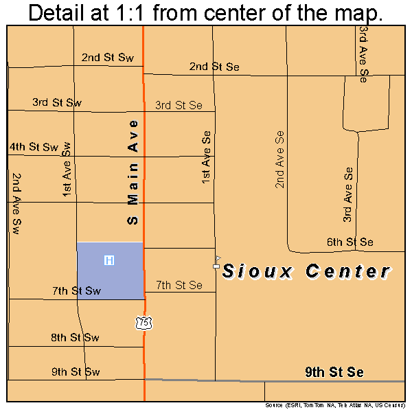 Sioux Center, Iowa road map detail