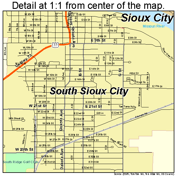 Sioux City, Iowa road map detail