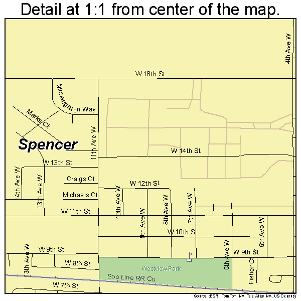Spencer, Iowa road map detail