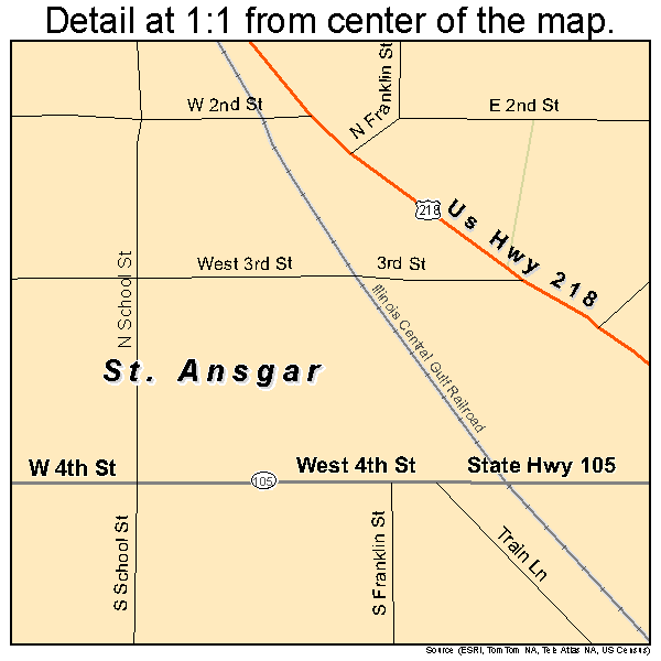 St. Ansgar, Iowa road map detail