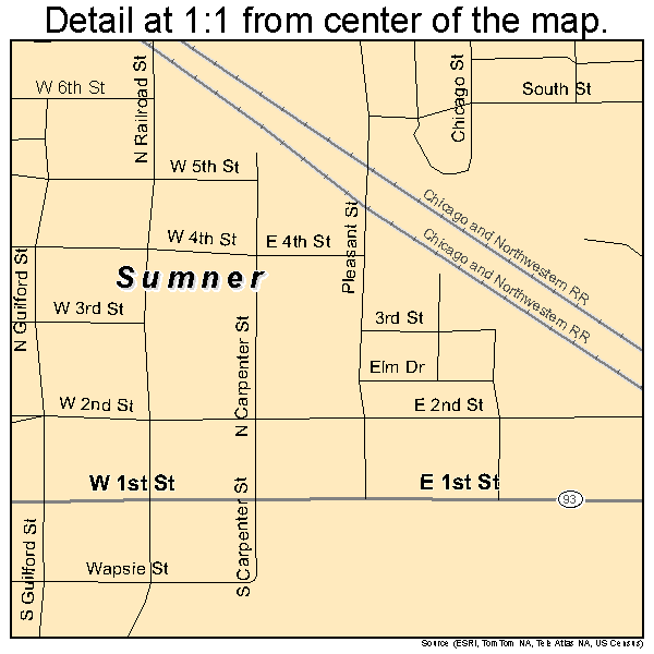 Sumner, Iowa road map detail