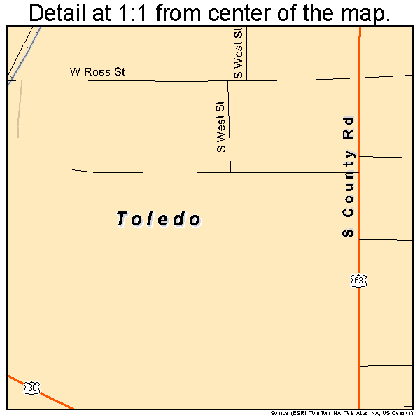 Toledo, Iowa road map detail