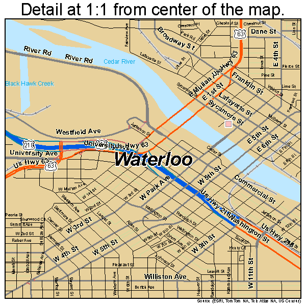 Waterloo, Iowa road map detail