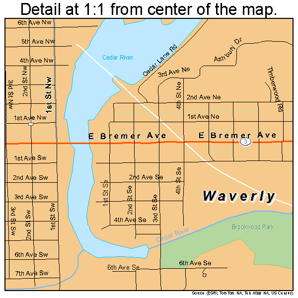 Waverly, Iowa road map detail