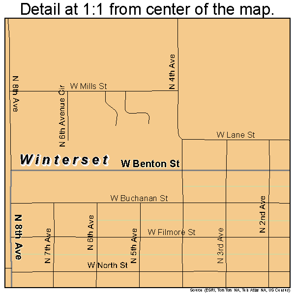 Winterset, Iowa road map detail