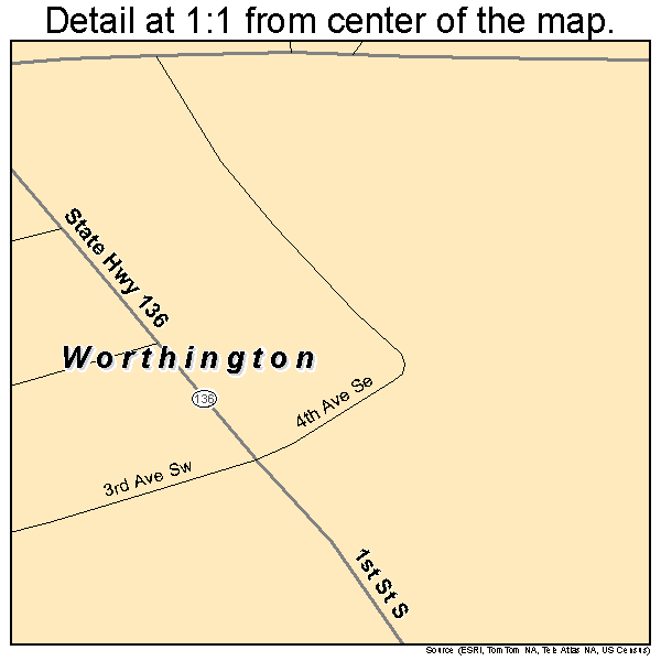 Worthington, Iowa road map detail