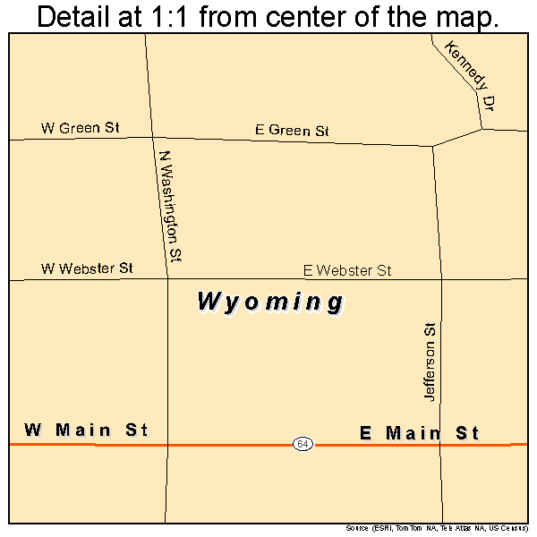 Wyoming, Iowa road map detail
