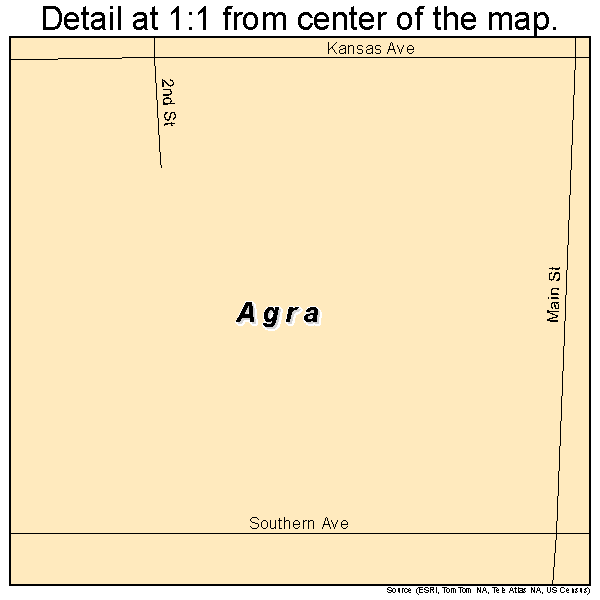 Agra, Kansas road map detail