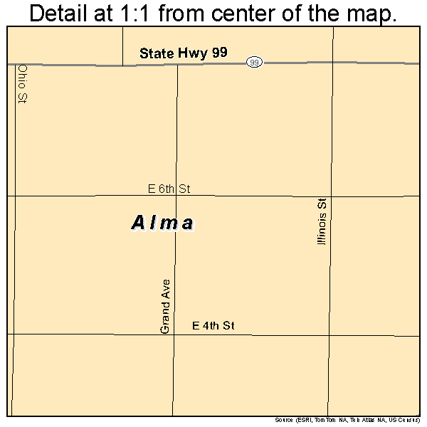 Alma, Kansas road map detail