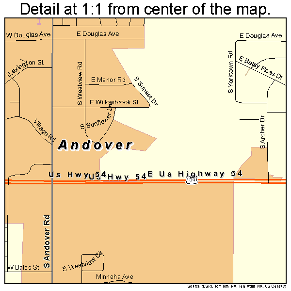 Andover, Kansas road map detail