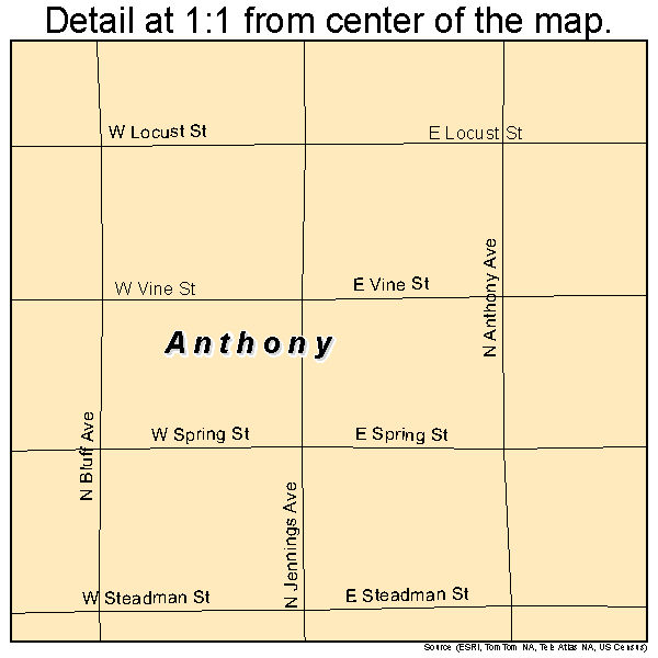 Anthony, Kansas road map detail