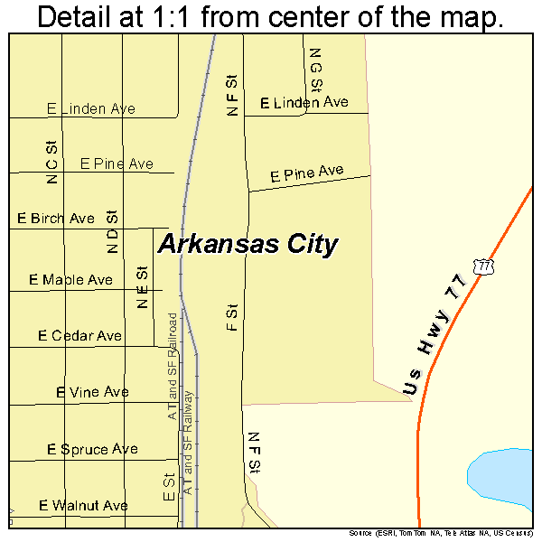 Arkansas City, Kansas road map detail