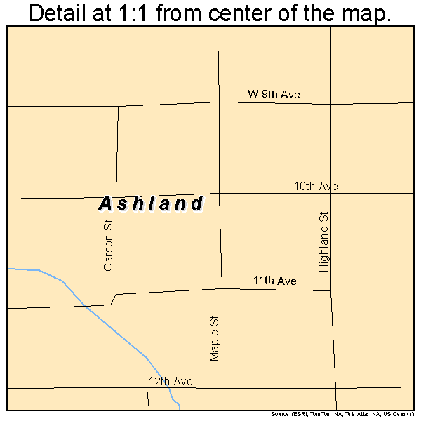 Ashland, Kansas road map detail